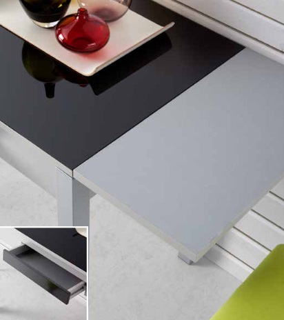 Conjunto de cocina mesa Amtibes MDF gris cristal negro sillas Luso