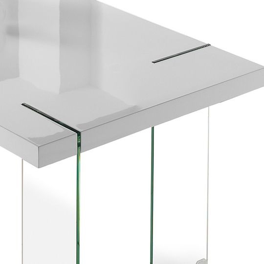 Mesa Grecia blanco brillo patas cristal 180x90