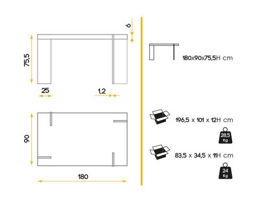 Mesa Grecia blanco brillo patas cristal 180x90