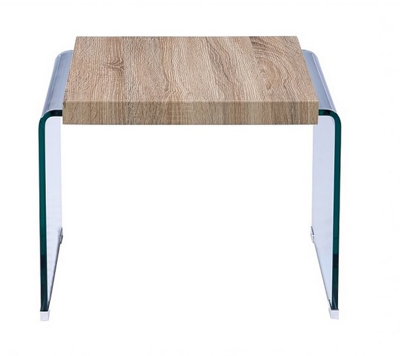 Mesa auxiliar Oslo cristal curvado madera 55x55