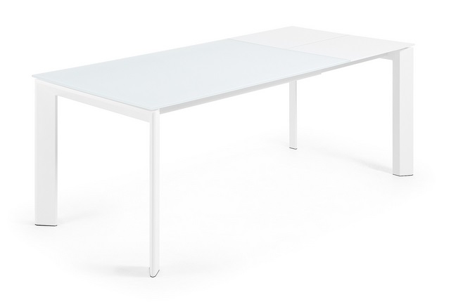 Mesa extensible cristal blanco Lam 140-200x90