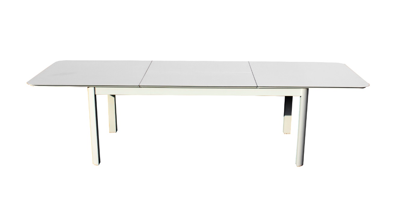 Mesa Cuzco aluminio cristal blanco 180-240x100 cm