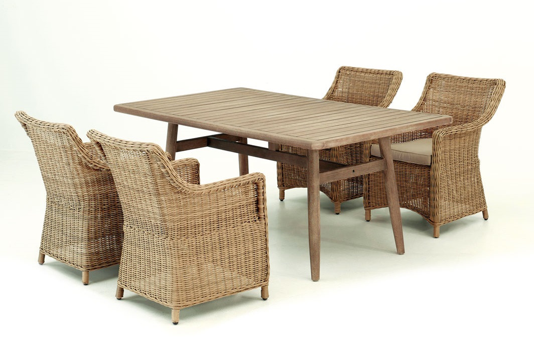 Conjunto terraza sillones rattan natural mesa acacia 180x100