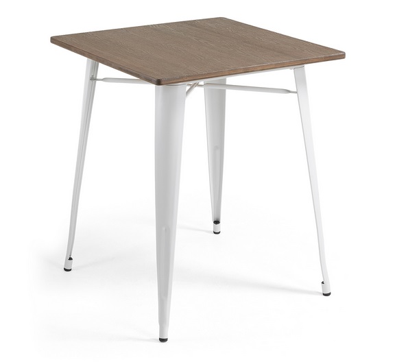 Mesa tolix bistro blanco sobre bambu 80x80