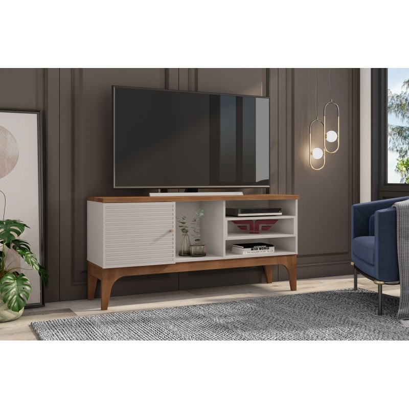 Mueble Tv Delma nogal y blanco roto 136cm