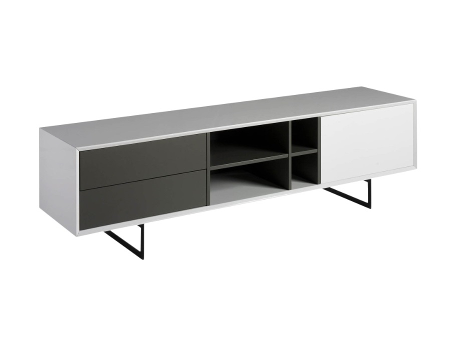 Mueble TV blanco brillo gris mate