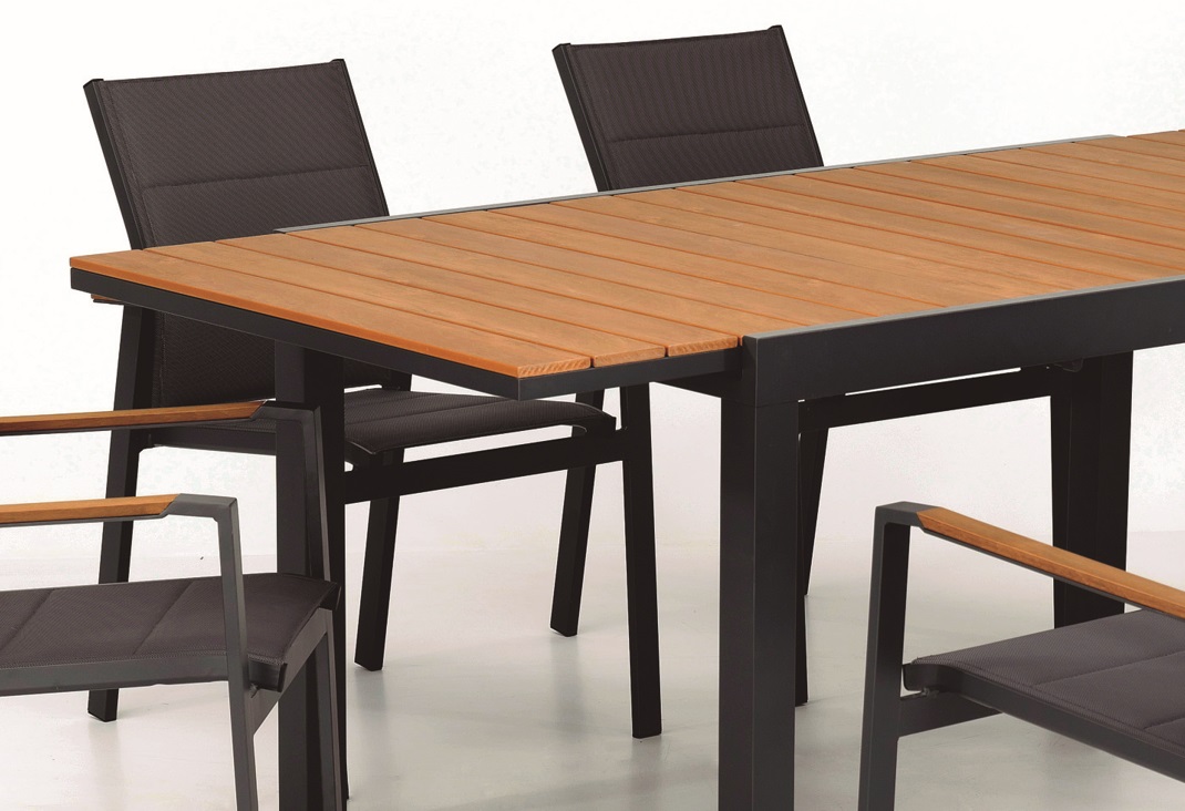 Mesa Praga aluminio antracita lamas madera poliwood 140-200 x 90