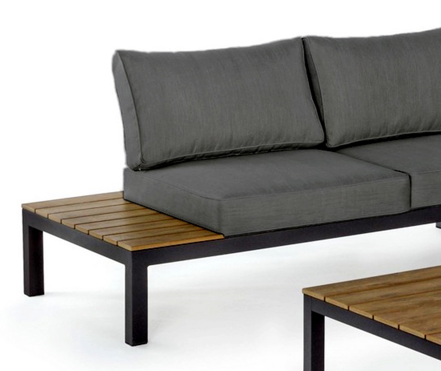 Sofa de terraza esquinero Praga aluminio antracita lamas madera poliwood