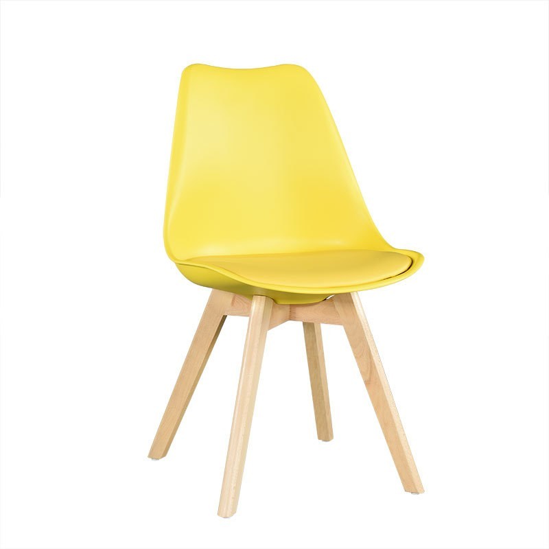 Silla nordica madera de haya, polipropileno con cojin amarillo