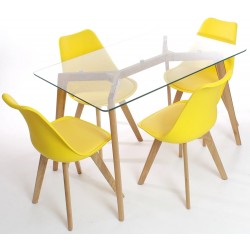 Silla nordica madera de haya, polipropileno con cojin amarillo