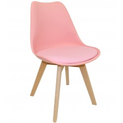 Silla nordica madera de haya, polipropileno con cojin rosa