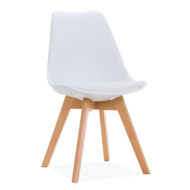 Silla nordica madera de haya, polipropileno con cojin blanco