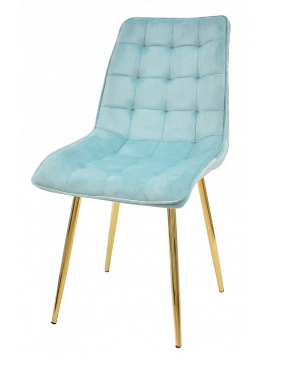 Silla capitone terciopelo azul claro metal dorado