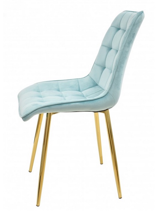 Silla capitone terciopelo azul claro metal dorado