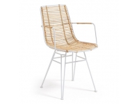 Silla natural rattan metal blanco