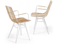 Silla natural rattan metal blanco