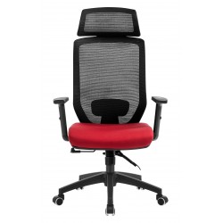 Sillón de oficina con cabezal malla negra y tejido rojo