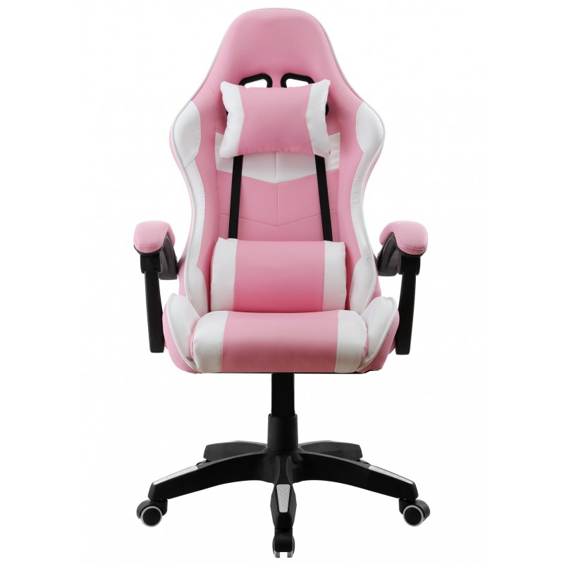 Sillón alto racing Gamer similpiel blanca y rosa