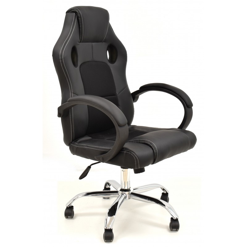 Sillón alto racing Onyx similpiel negra mesh negra