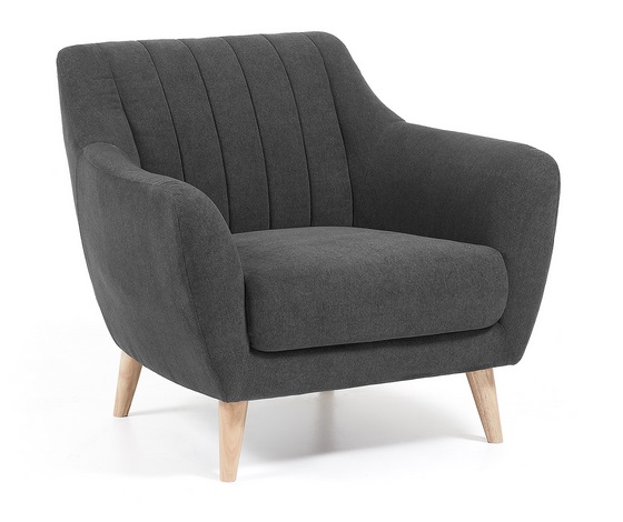 Sillon retro tela gris oscuro patas madera