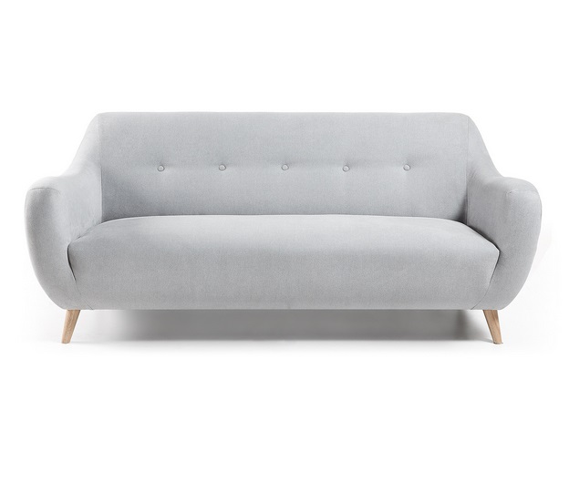 Sofa retro botones tela gris patas madera 192