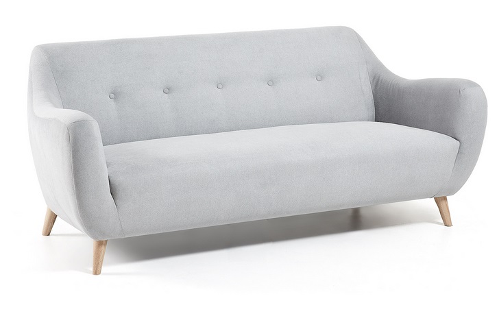 Sofa retro botones tela gris patas madera 192