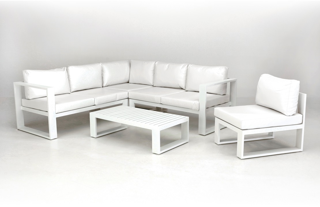 Sofa rinconera de terraza Teide aluminio blanco tapizado nautico blanco 7005B